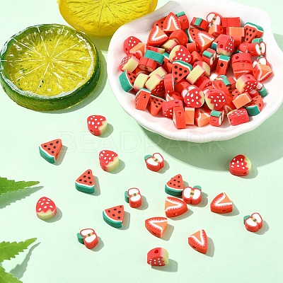 100Pcs 4 Styles Handmade Polymer Clay Beads CLAY-YW0002-38-1