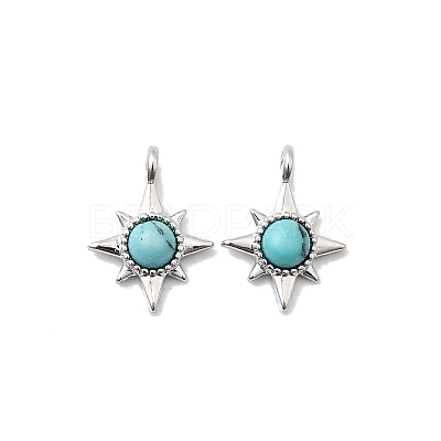 Synthetic Turquoise Star Charms with Brass Settings KK-A277-05P-1