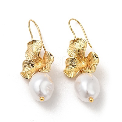 ABS Imitation Pearl Flower Dangle Earrings EJEW-F288-21G-1