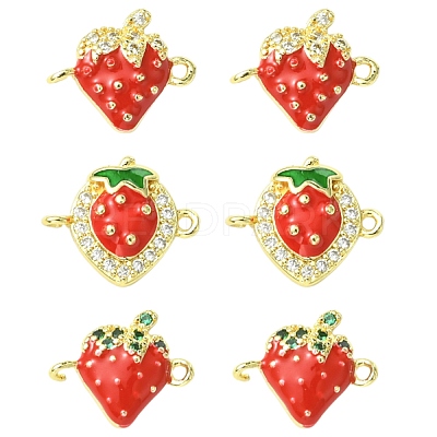 6Pcs 3 Styles Brass Micro Pave Cubic Zirconia Fruit Connector Charms KK-CJ0014-17-1