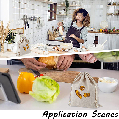2Pcs Linen Bread Print Pouches AJEW-CP0003-81A-1