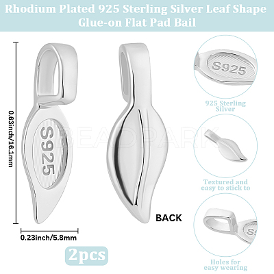 2Pcs 925 Sterling Silver Glue-on Flat Pad Bails STER-BBC0009-30-1