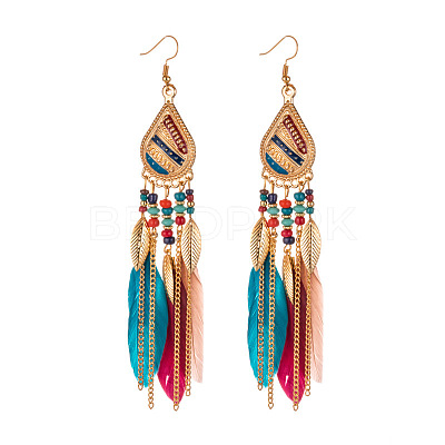 Feather Alloy Seed Beads Dangle Earrings FS-WGA085C-10-1