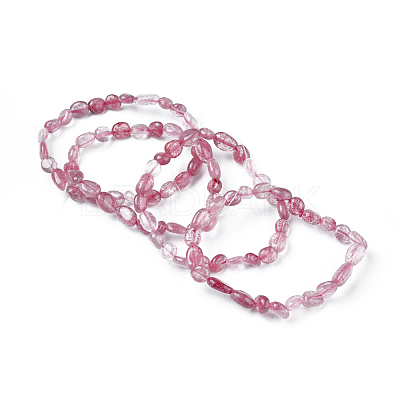Natural Strawberry Quartz Bead Stretch Bracelets BJEW-K213-08-1