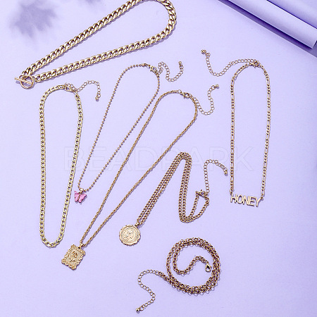 7Pcs Alloy Pendant Layered Chain Necklaces for Women WGC39CD-19-1