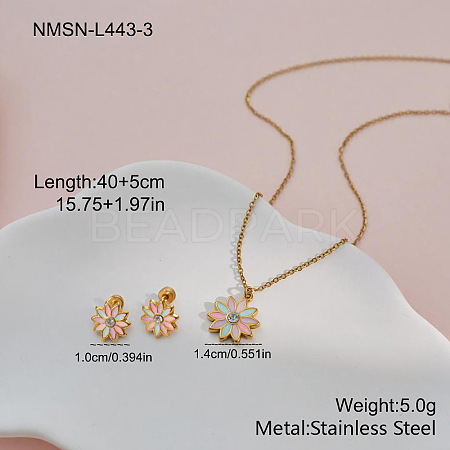 Girl's 304 Stainless Steel Enamel & Plastic Pearl Pendant Necklaces & Stud Earrings Sets WG1BA9D-02-1