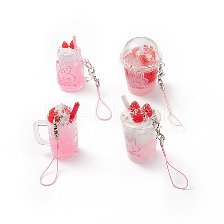 (Defective Closeout Sale: Clasp Yellowing) PVC Plastic Strawberry Ice Cream Cup Pendant Decorations HJEW-XCP0001-11-1