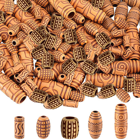 150Pcs 5 Styles Imitation Wood Acrylic Beads SACR-SC0001-38B-1