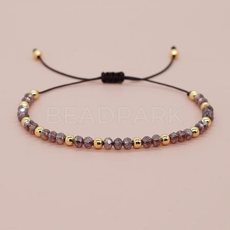 Glass & Brass Round Beads Braided Bead Bracelets LS-RD6595-12-1