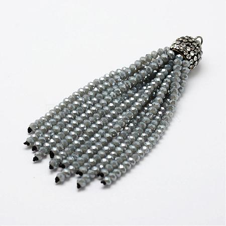 Electroplate Glass Bead Tassel Big Pendants EGLA-P023-14-1