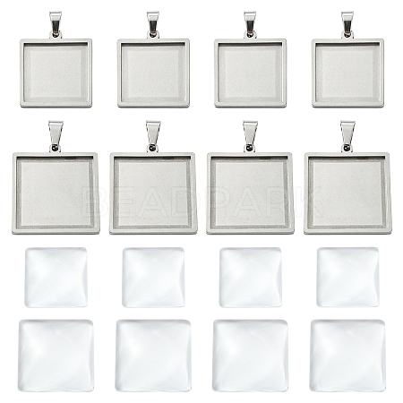 8Pcs 2 Styles 304 Stainless Steel Pendant Cabochon Settings STAS-YW0003-49-1
