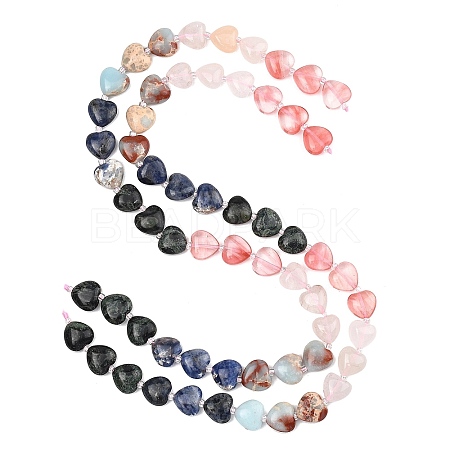 Gradient Color Cherry Quartz Glass & Synthetic Shoushan Stone & Natural Quartz Crystal & Sodalite Kambaba Jasper Beads Strands G-B185-A08-1