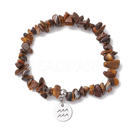 Natural Tiger Eye Chip Beaded Stretch Bracelets BJEW-JB11133-01-1