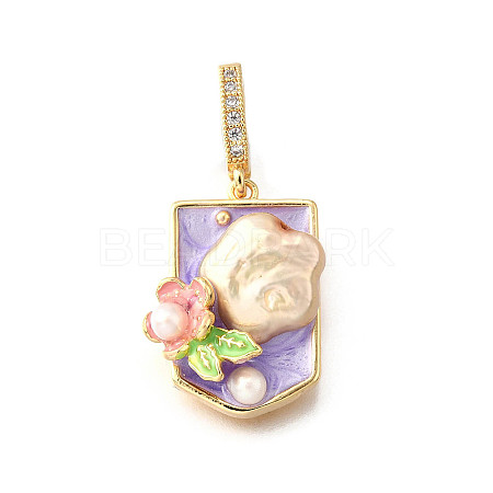 Brass Micro Pave Cubic Zirconia & Enamel Pendants KK-R222-16G-01-1