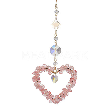 Heart Cherry Quartz Glass Chip Pendant Drcorations HJEW-JM01651-05-1