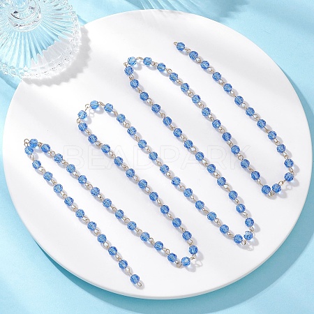 Handmade 304 Stainless Steel Glass Rondelle Link Chains AJEW-JB01460-02-1