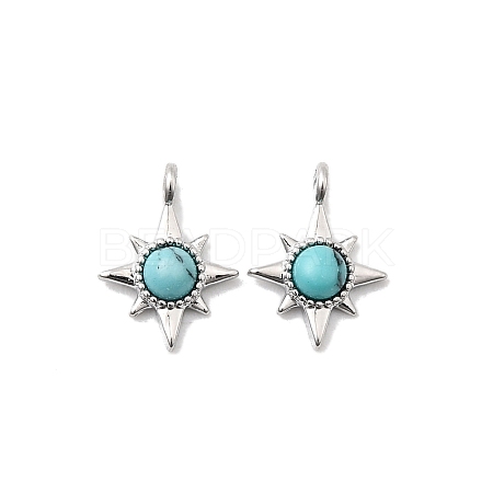 Synthetic Turquoise Star Charms with Brass Settings KK-A277-05P-1