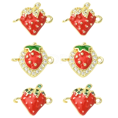 6Pcs 3 Styles Brass Micro Pave Cubic Zirconia Fruit Connector Charms KK-CJ0014-17-1