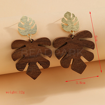 Alloy Wood Stud Dangle Earrings WG8DABA-01-1
