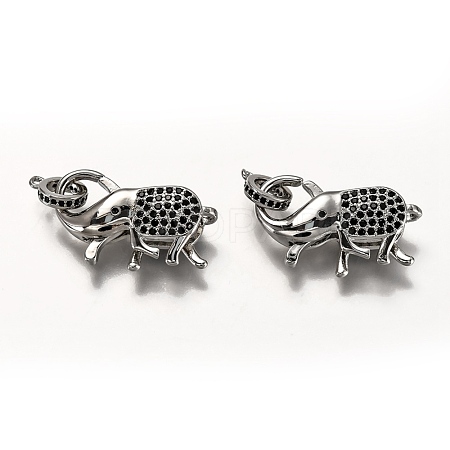 Brass Micro Pave Black Cubic Zirconia Lobster Claw Clasps ZIRC-I052-05P-1