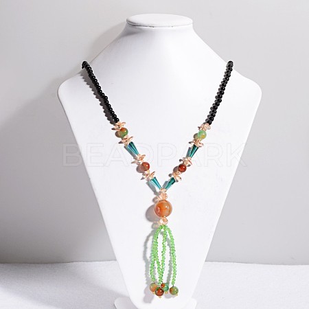 Glass Beads with Agate Beaded Necklaces X-NJEW-E040-04-1