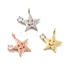 Star with Smiling Face Brass Micro Pave Clear Cubic Zirconia Pendants KK-G425-09-1