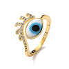 Lampwork Evil Eye Cuff Ring with Clear Cubic Zirconia RJEW-L104-04G-03-1