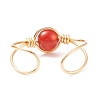 Natural Red Agate Round Beaded Open Cuff Ring RJEW-TA00041-03-6