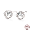 Open Ring Rhodium Plated 925 Sterling Silver Stud Earrings EJEW-I259-04P-1