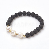 Natural Lava Rock Beads Couples Stretch Bracelets Sets BJEW-JB03880-4