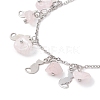 Natural Rose Quartz Chips & Cat Charms Anklet AJEW-AN00512-03-3