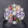 Cubic Zirconia Flower Finger Ring PW-WG24646-01-2