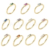 Rectangle Brass with Glass Cuff Rings for Women RJEW-Z111-05G-2
