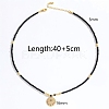 Stainless Steel Evil Eye Pendant Faceted Round Natural Obsidian Beaded Necklaces for Women Ion Plating(IP) JF6983-9-2