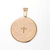 Ion Plating(IP) 304 Stainless Steel Flat Round with Word Lord's Prayer Cross Pendants STAS-P085-25-1