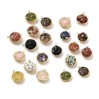 Natural & Synthetic Gemstone Chip Pendants KK-C242-05G-1