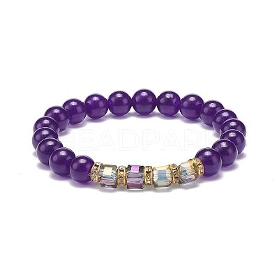4Pcs 4 Style Natural Mixed Gemstone & Glass Cube Beaded Stretch Bracelets Set for Women BJEW-JB08855-1