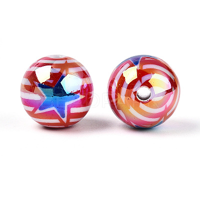 Independence Day Theme Printed Opaque Acrylic Beads MACR-T048-10B-1