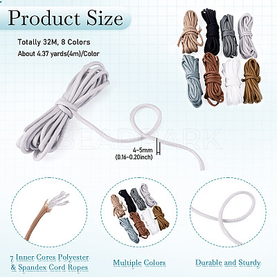 32M 8 Colors 7 Inner Cores Polyester & Spandex Cord Ropes RCP-TA0001-05-1