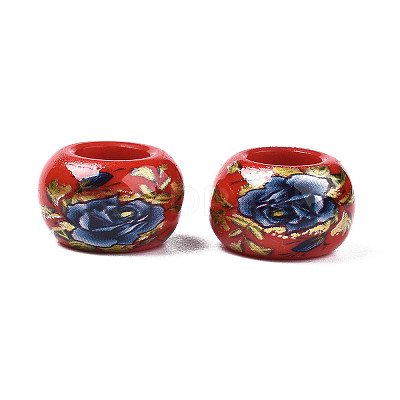 Flower Printed Opaque Acrylic Rondelle Beads SACR-S305-27-H01-1