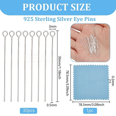 30Pcs 925 Sterling Silver Eye Pins STER-BC0002-59B-1