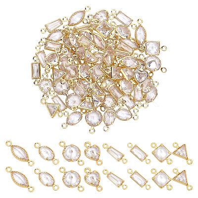 64Pcs 8 Styles Brass Pave Clear Cubic Zirconia Connector Charms KK-ME0004-10-1