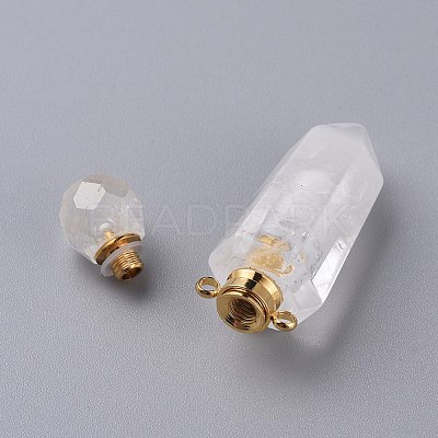 Faceted Natural Quartz Crystal Openable Perfume Bottle Pointed Pendants G-P435-D-03G-1
