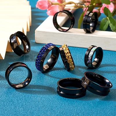 12Pcs 6 Size 201 Stainless Steel Grooved Finger Ring Settings STAS-TA0002-15B-1