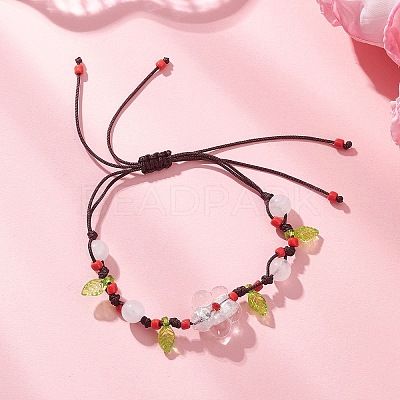 Handmade Silver Foil Glass Lampwork &  Natural White Jade Beads Braided Bead Bracelets for Women BJEW-JB12728-01-1