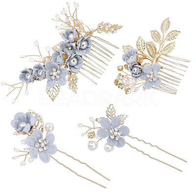 Bridal Alloy Rhinestone Hair Combs & Hair Forks Set PHAR-WH0015-06G-1