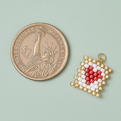Beaded Rectangle with Heart Charms PALLOY-MZ00442-1