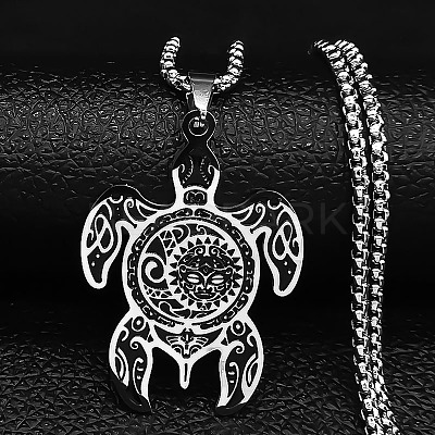 304 Stainless Steel Enamel Turtle with Black Sun Pattern Pendant Necklaces for Men FS-WGFBC27-01-1