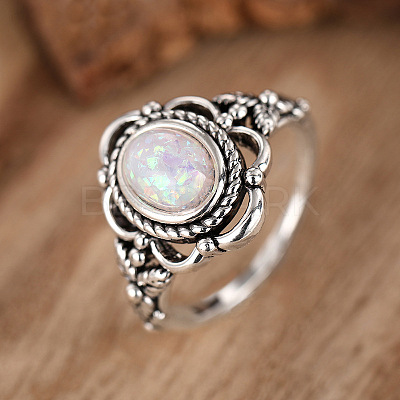 Alloy with Plastic Imitation Opal Finger Rings FS-WG4C942-04-1