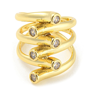 Brass Micro Pave Cubic Zirconia Open Cuff Ring RJEW-C033-02G-1
